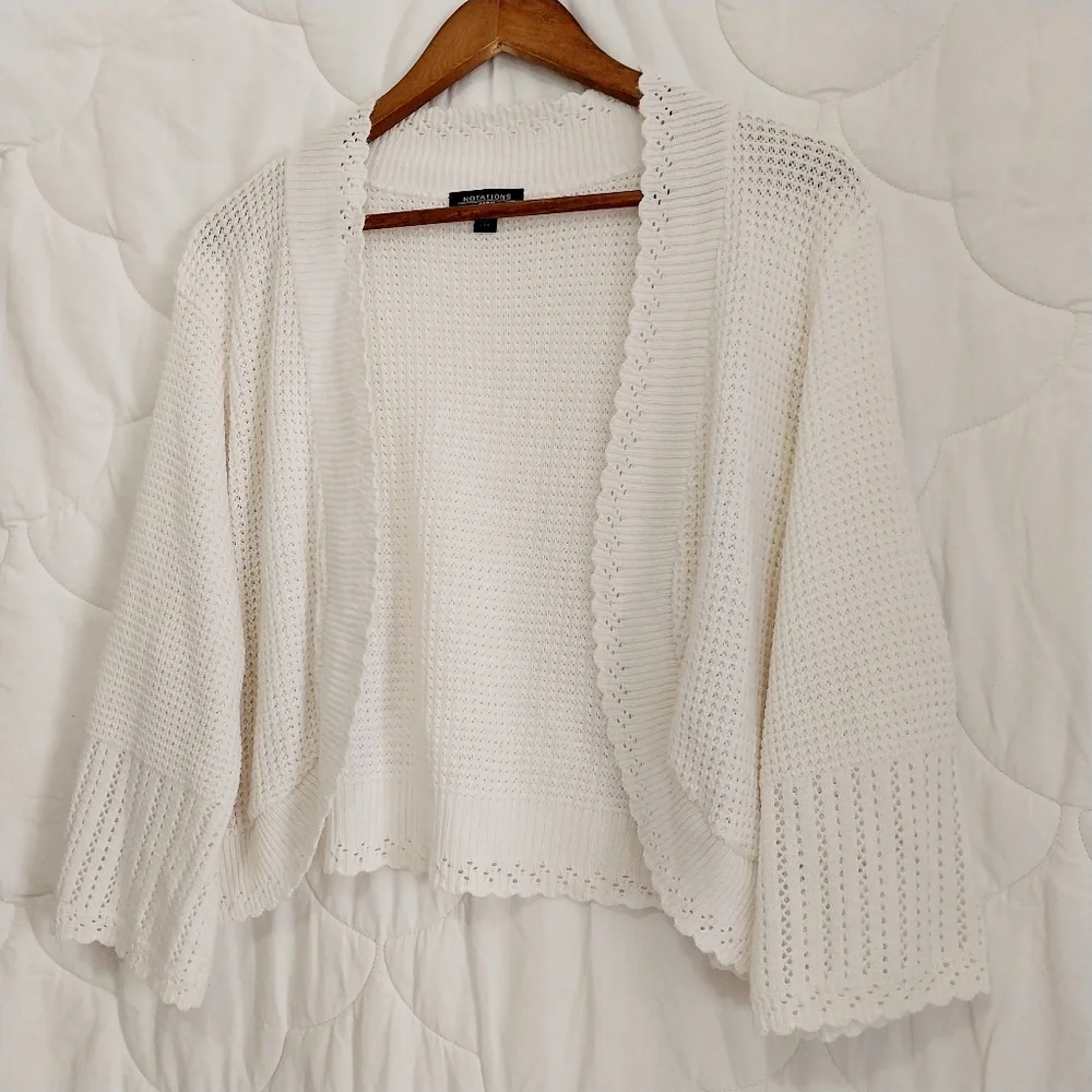 Vintage Notations Womens Size 3X Crochet Knit White Crop Open Cottage Cardigan - Picture 2 of 11